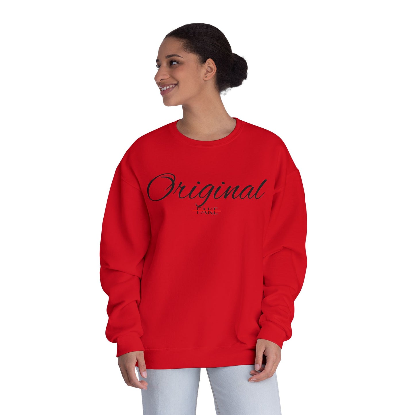 Original (Not Fake) Crewneck Sweatshirt – Minimal Script Graphic
