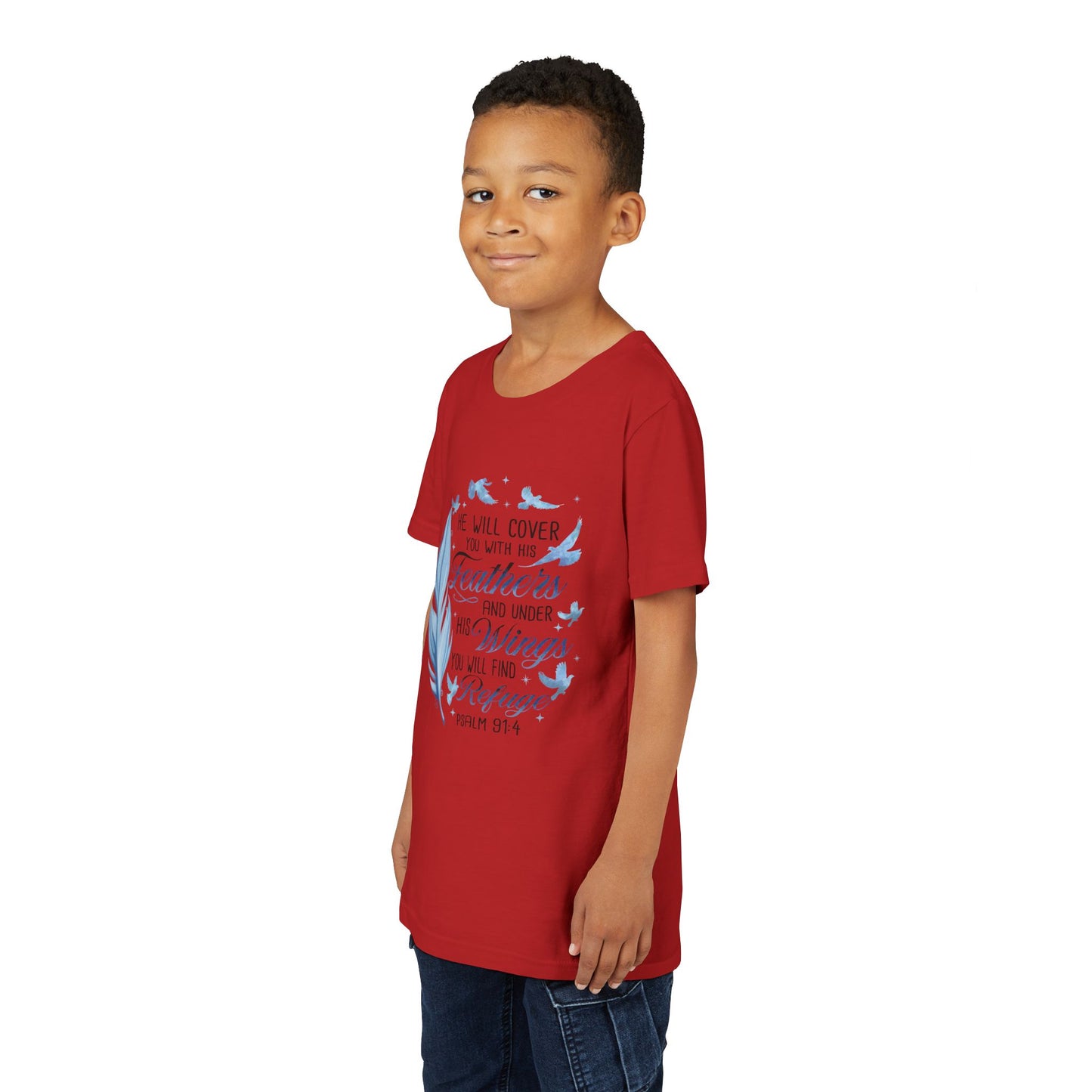 "He Will Cover You With His Feathers" Psalm 91:4 Kids T‑Shirt