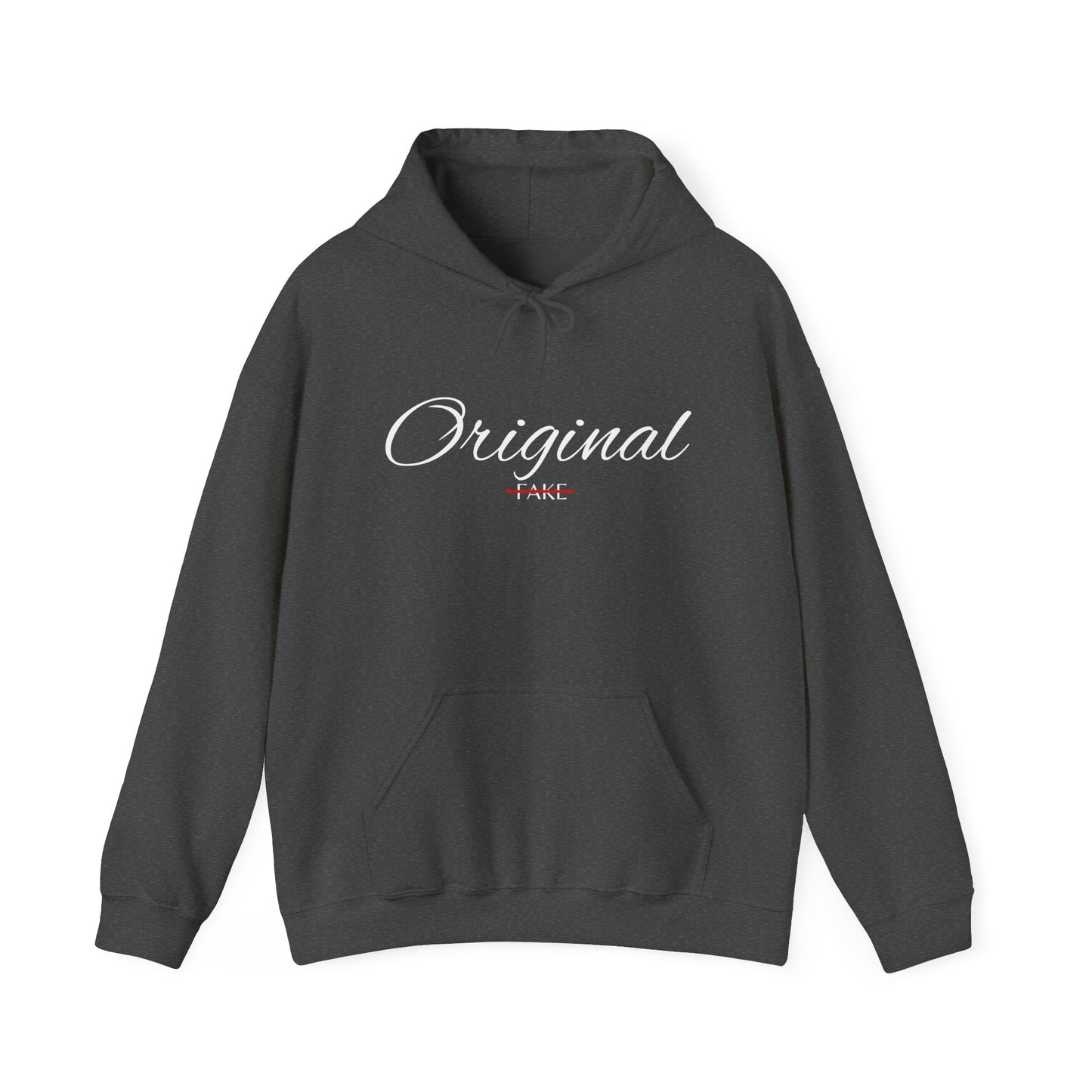 Hoodie — "Original" Script Design with Red "Fake" Accent
