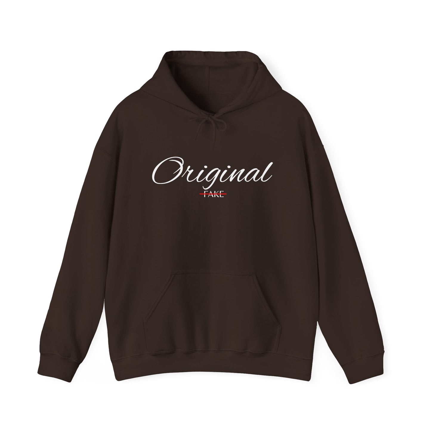 Hoodie — "Original" Script Design with Red "Fake" Accent