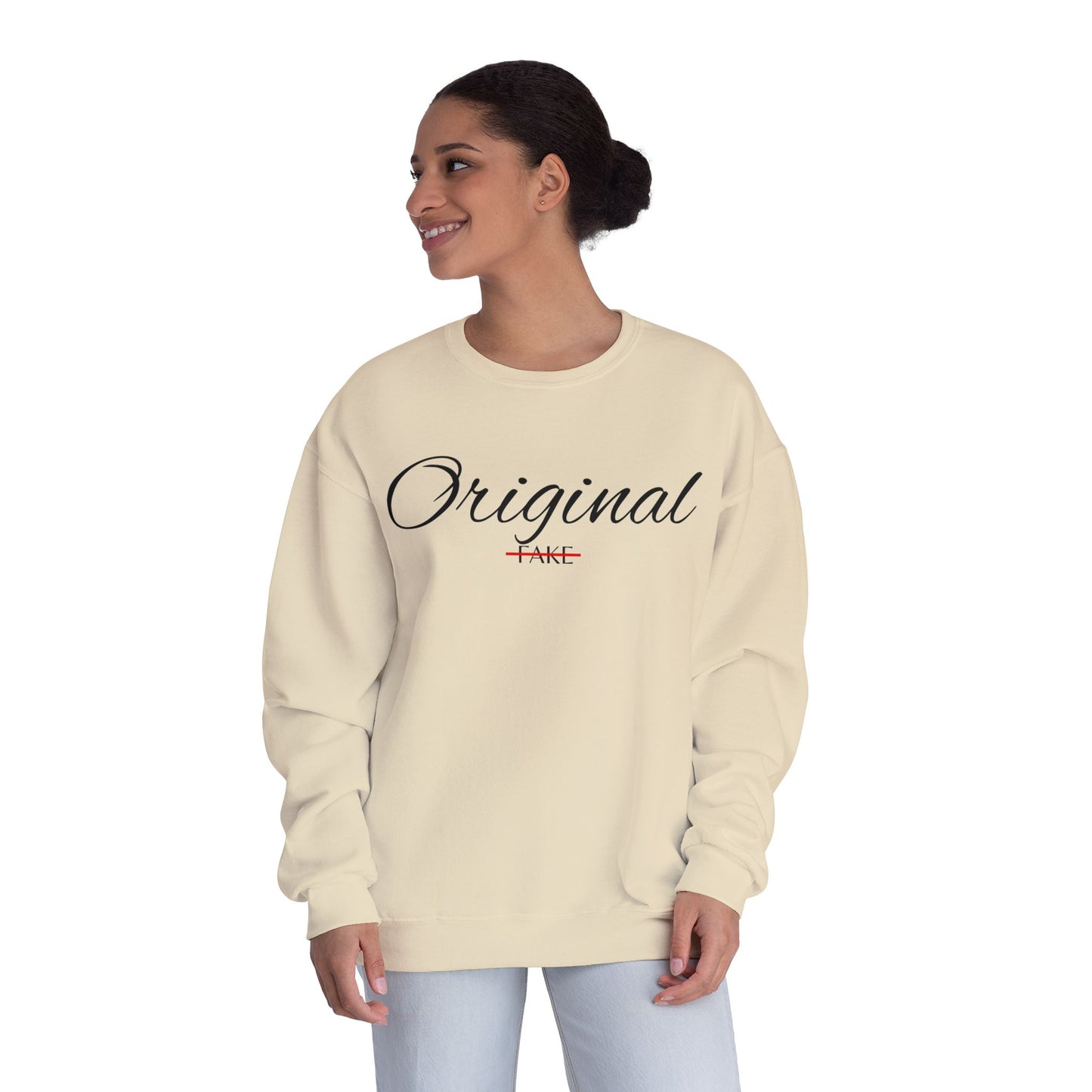 Original (Not Fake) Crewneck Sweatshirt – Minimal Script Graphic