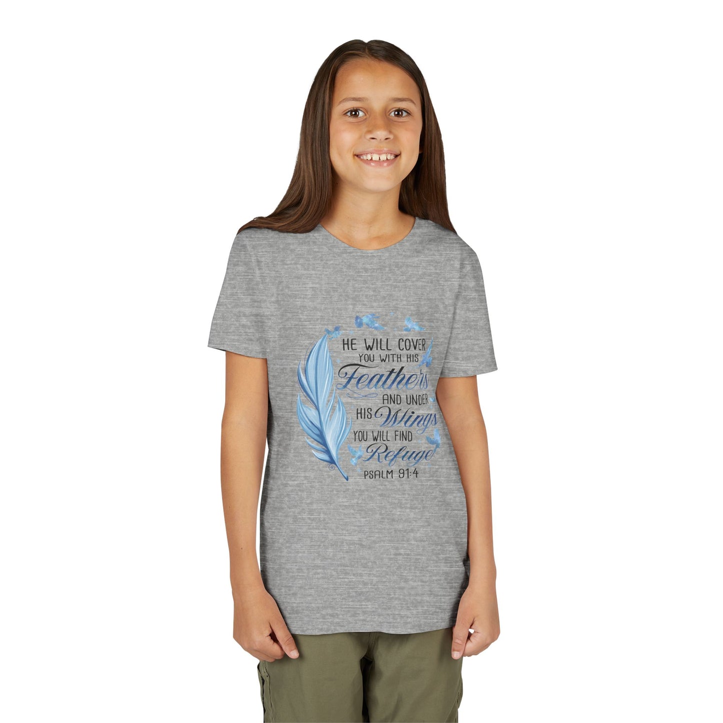 "He Will Cover You With His Feathers" Psalm 91:4 Kids T‑Shirt