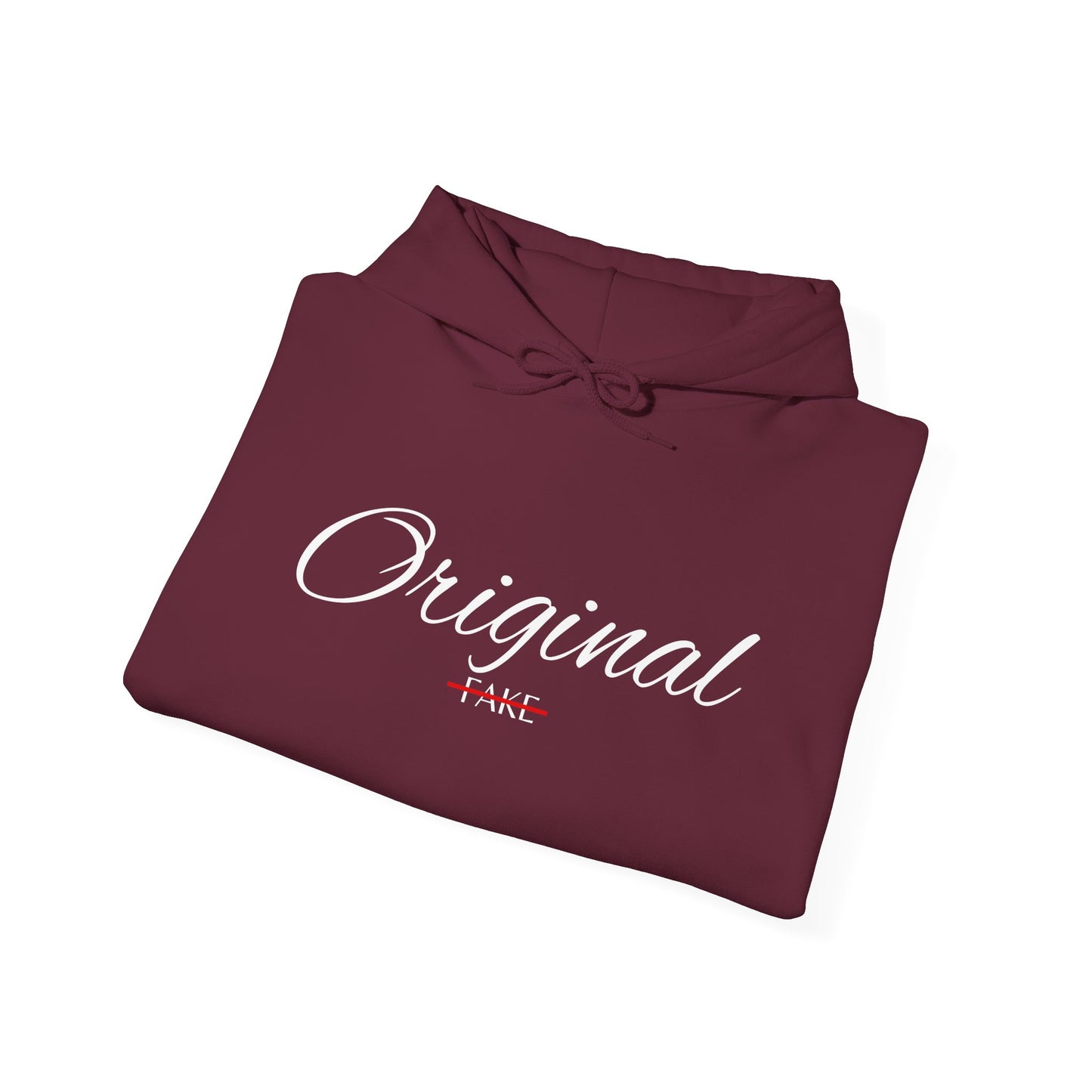 Hoodie — "Original" Script Design with Red "Fake" Accent