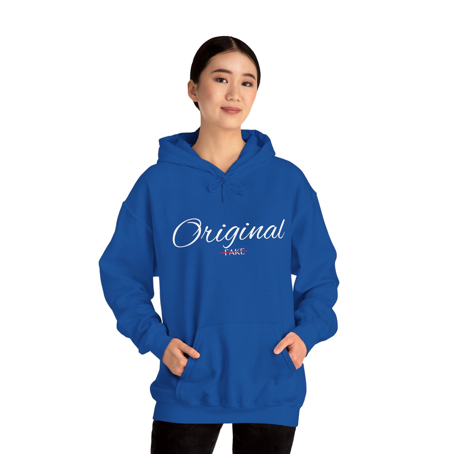 Hoodie — "Original" Script Design with Red "Fake" Accent