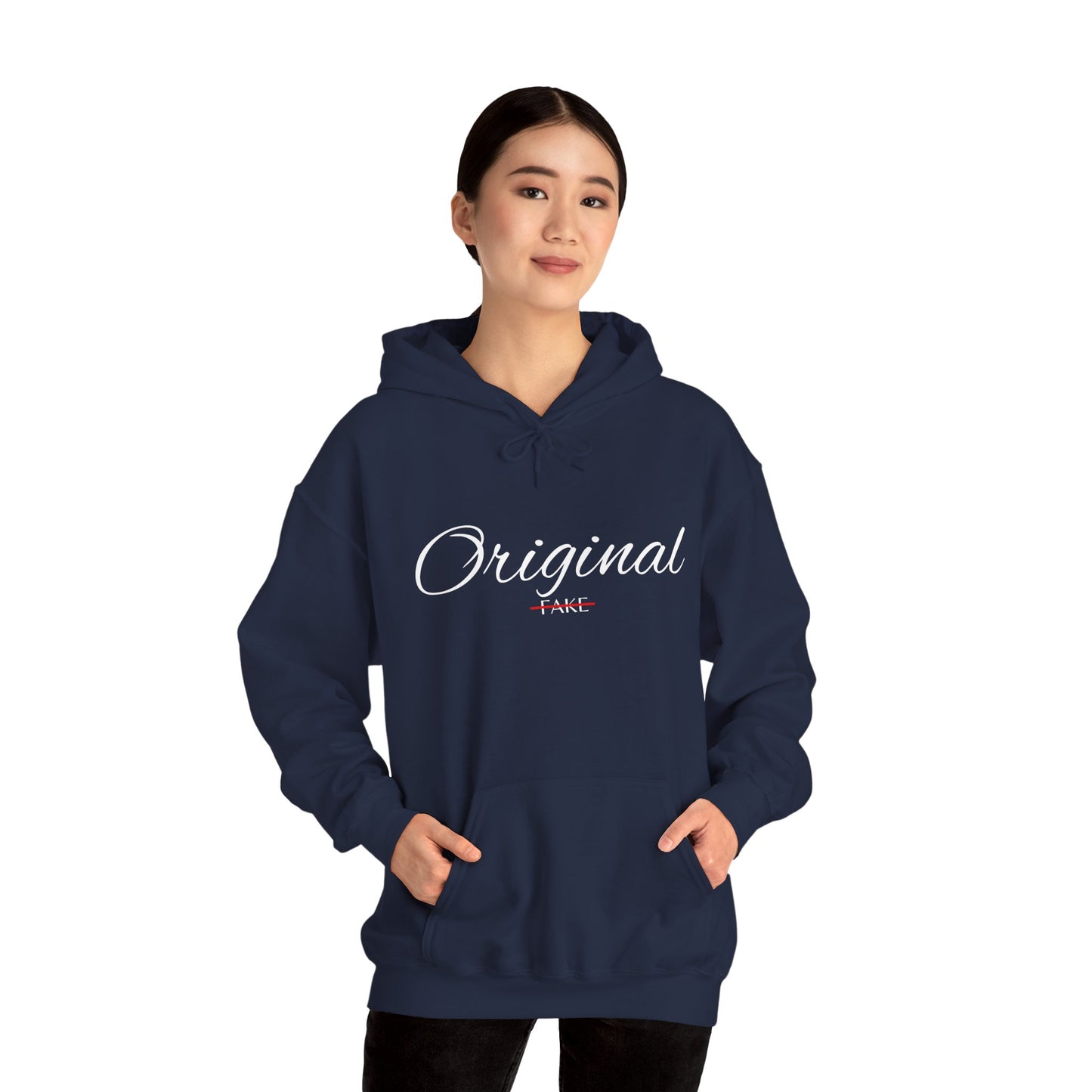Hoodie — "Original" Script Design with Red "Fake" Accent