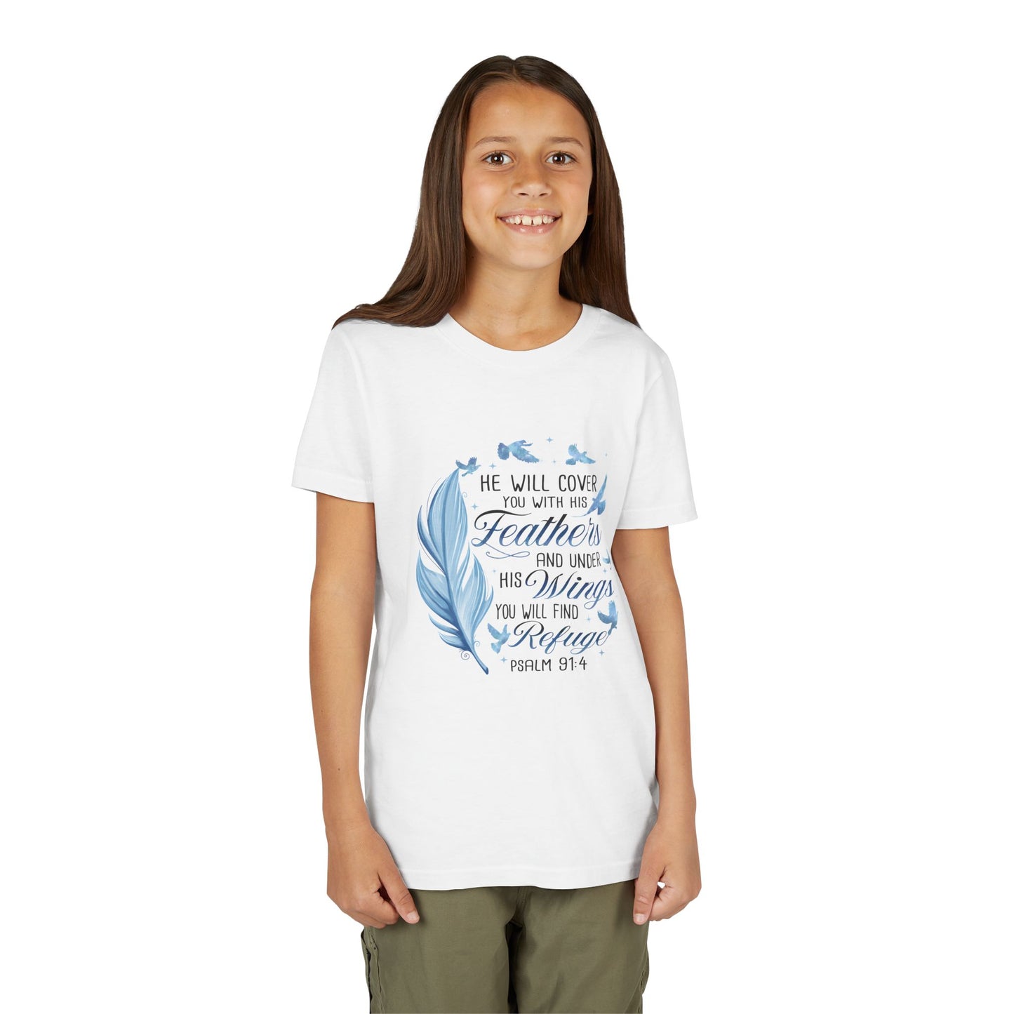 "He Will Cover You With His Feathers" Psalm 91:4 Kids T‑Shirt