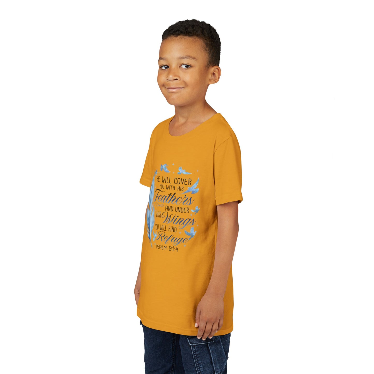"He Will Cover You With His Feathers" Psalm 91:4 Kids T‑Shirt