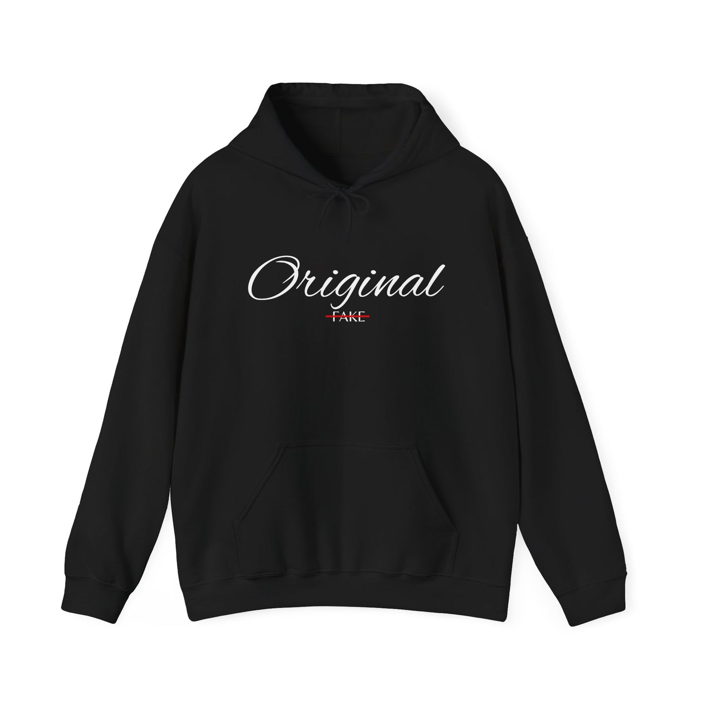 Hoodie — "Original" Script Design with Red "Fake" Accent