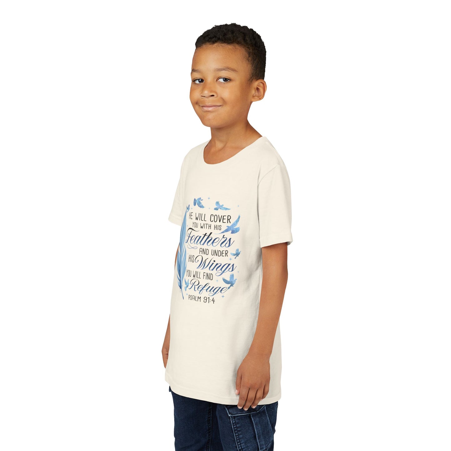 "He Will Cover You With His Feathers" Psalm 91:4 Kids T‑Shirt