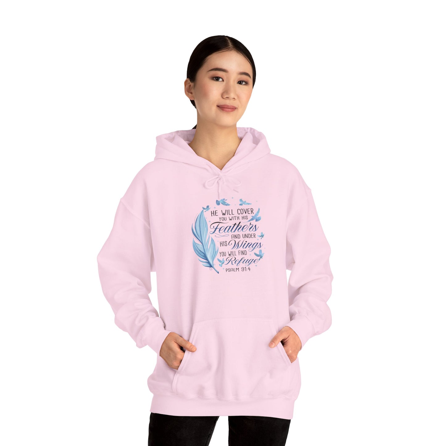 Faith Hoodie – 'He Will Cover You With His Feathers'