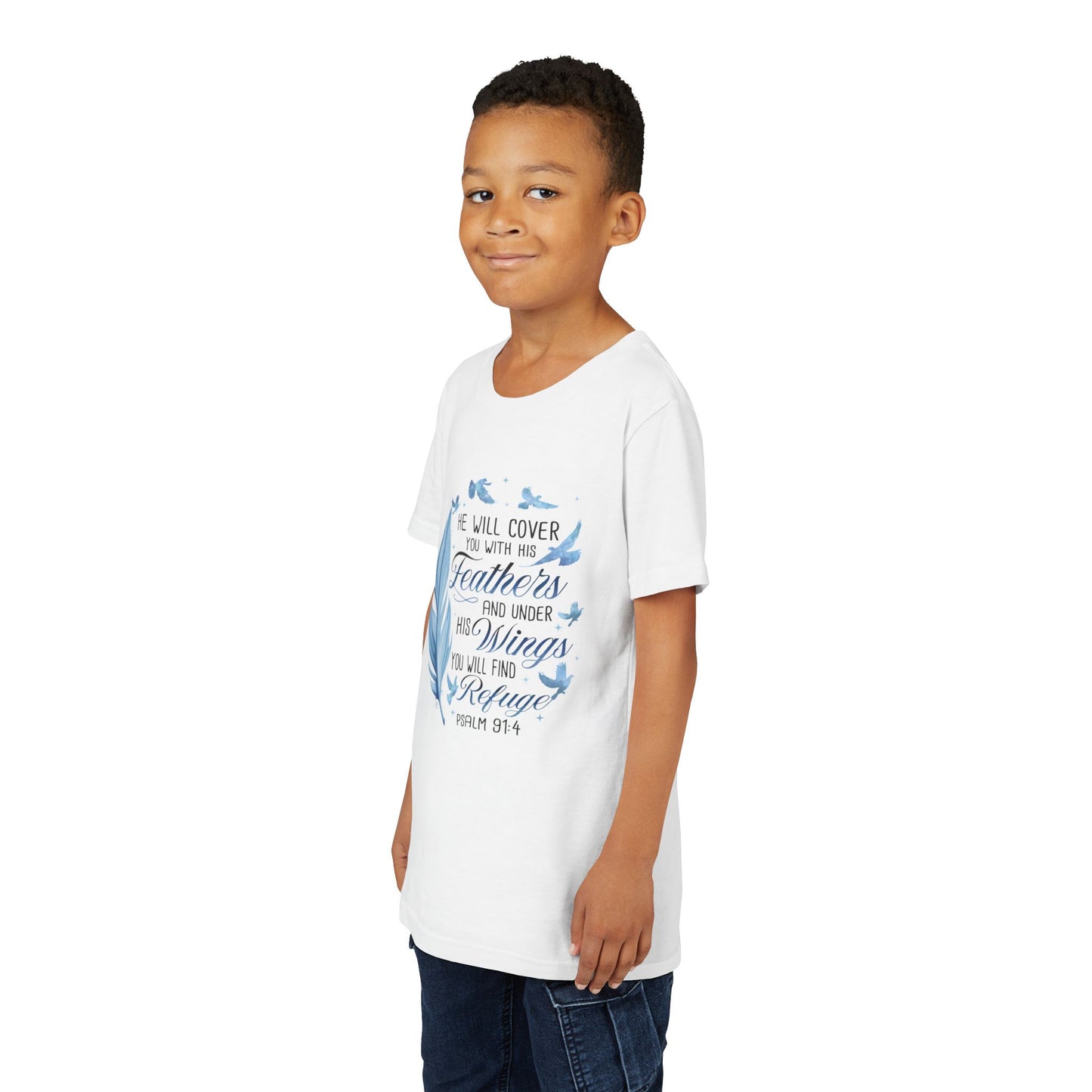 "He Will Cover You With His Feathers" Psalm 91:4 Kids T‑Shirt