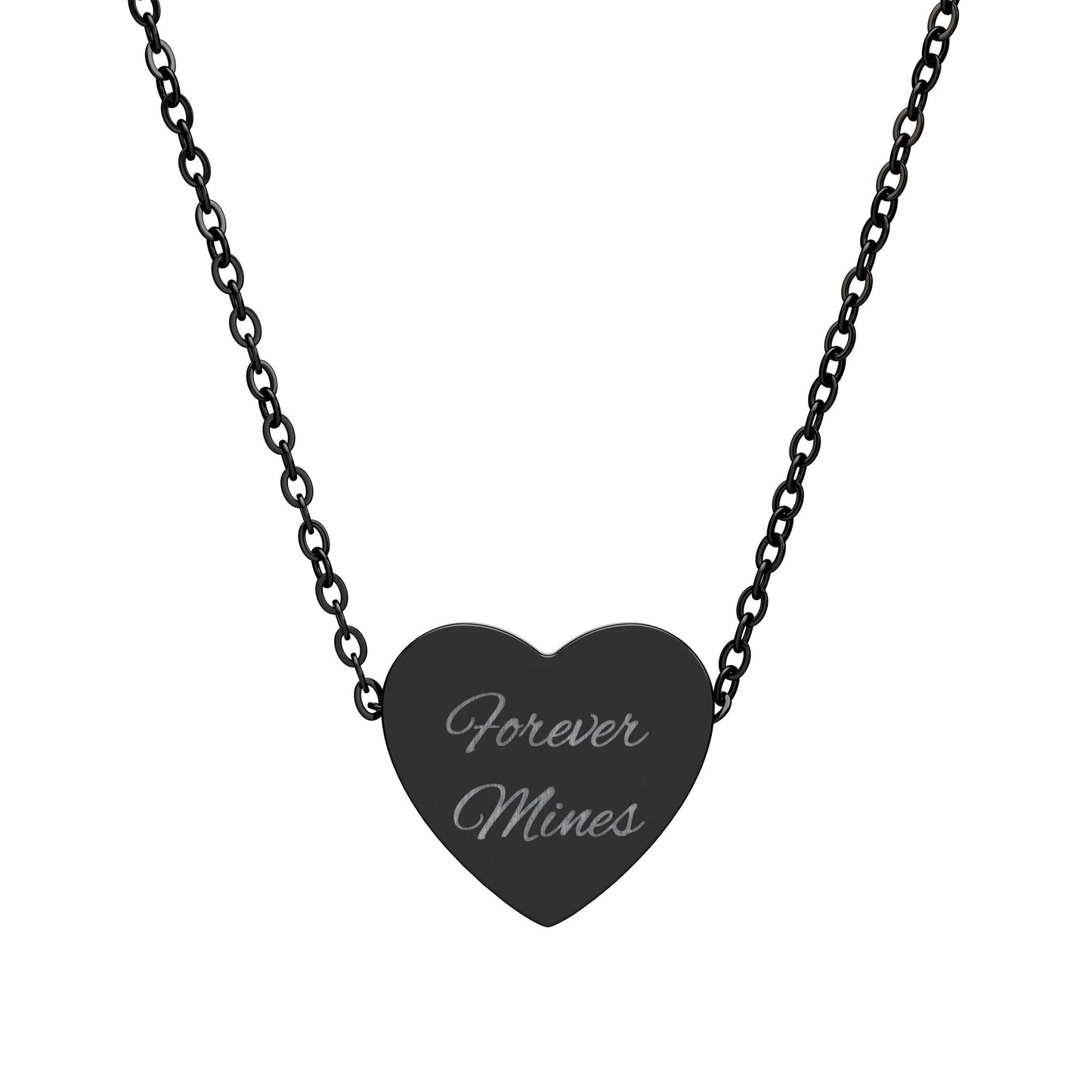 Engravable Heart Necklace — Personalized "Forever Yours" Pendant (Silver or Black)