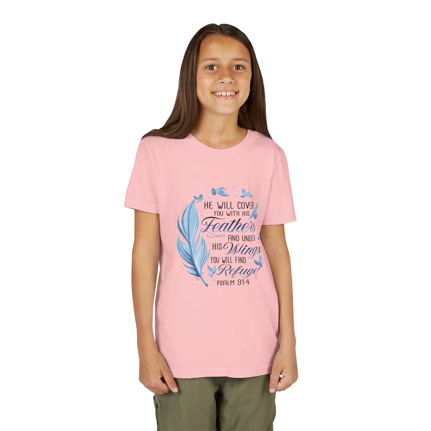 "He Will Cover You With His Feathers" Psalm 91:4 Kids T‑Shirt