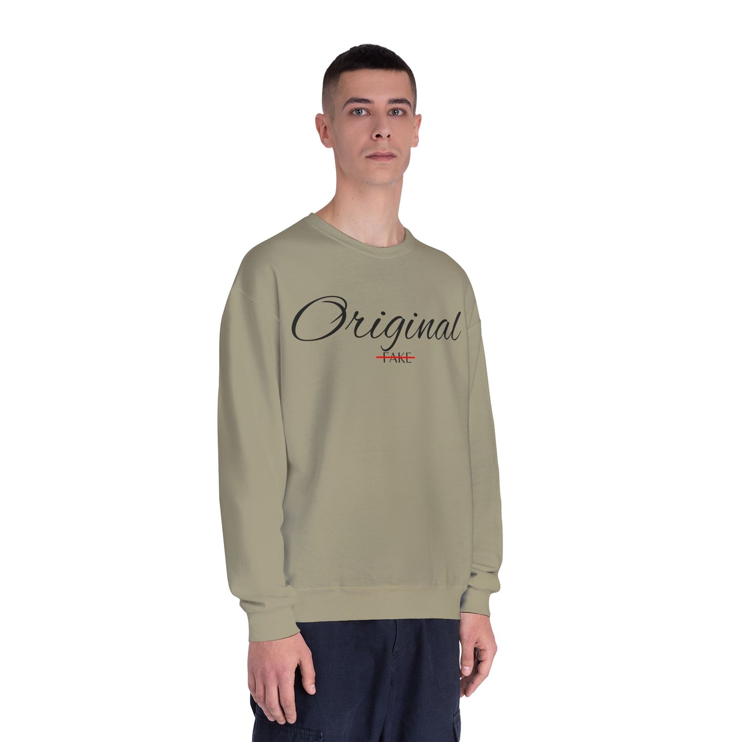 Original (Not Fake) Crewneck Sweatshirt – Minimal Script Graphic