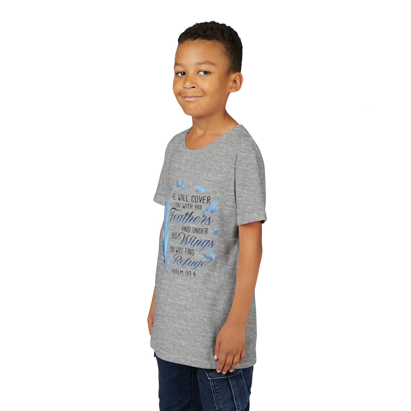 "He Will Cover You With His Feathers" Psalm 91:4 Kids T‑Shirt