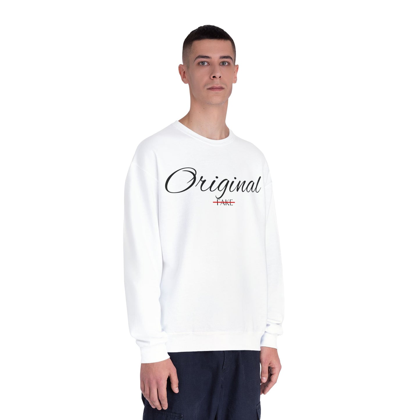 Original (Not Fake) Crewneck Sweatshirt – Minimal Script Graphic