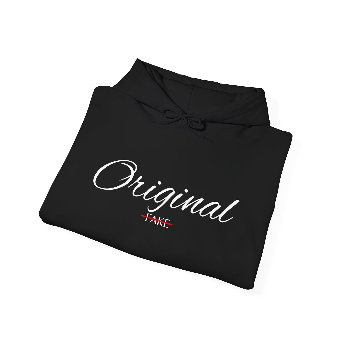 Hoodie — "Original" Script Design with Red "Fake" Accent