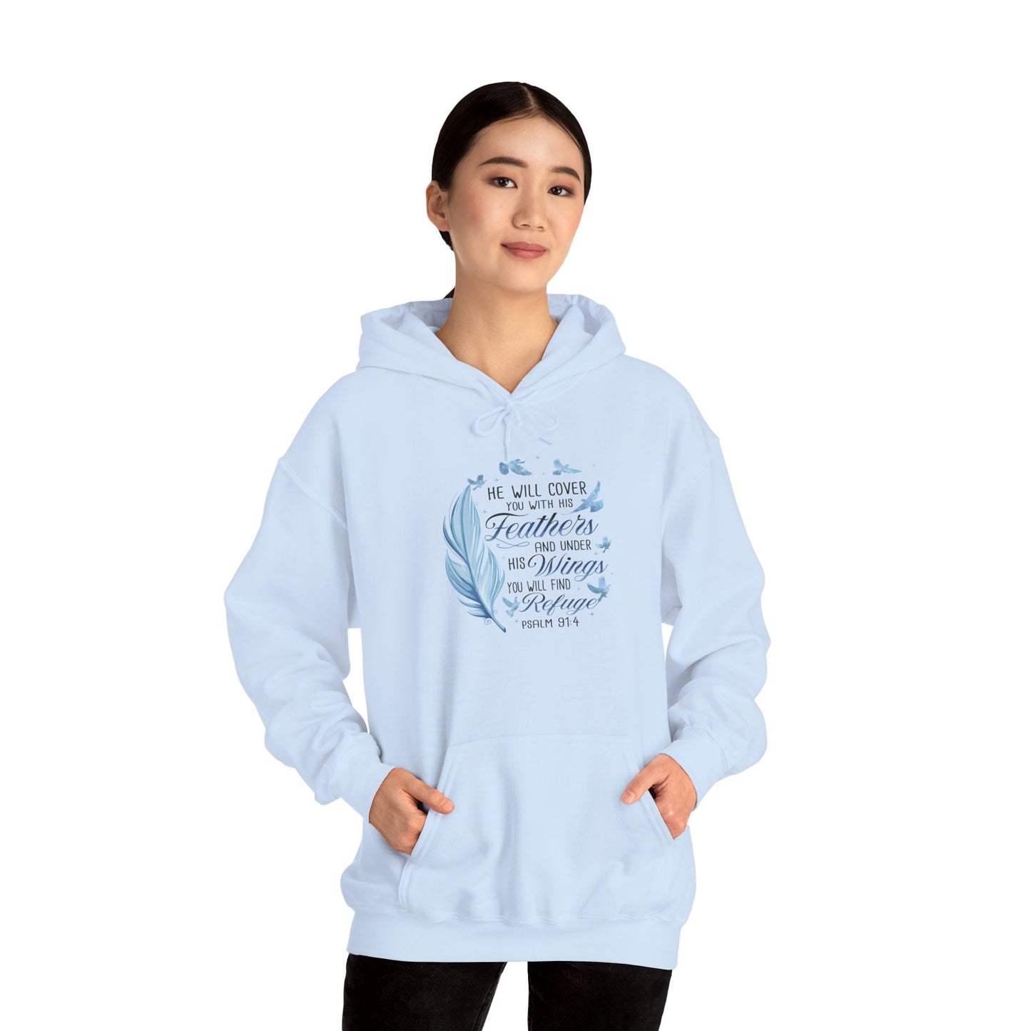 Faith Hoodie – 'He Will Cover You With His Feathers'