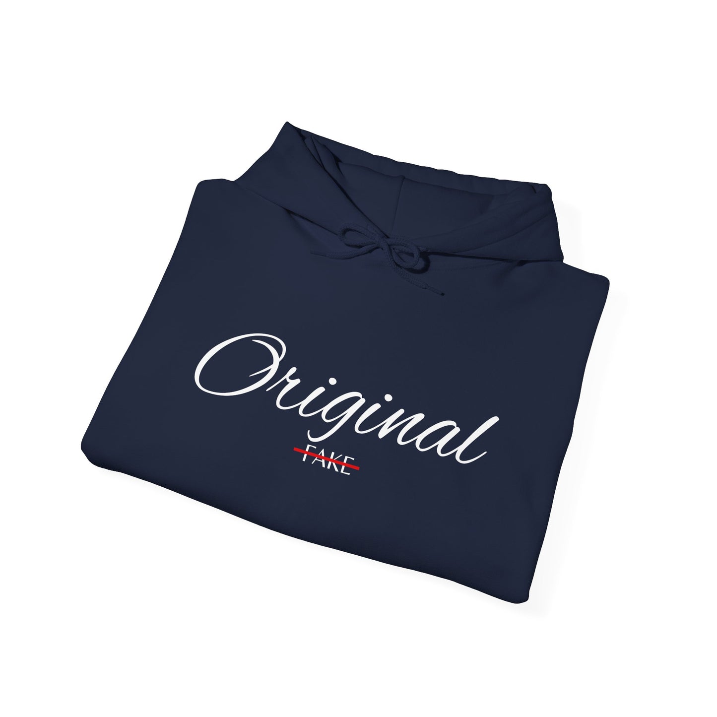 Hoodie — "Original" Script Design with Red "Fake" Accent