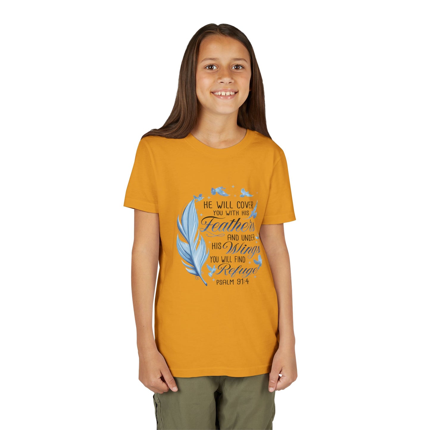 "He Will Cover You With His Feathers" Psalm 91:4 Kids T‑Shirt
