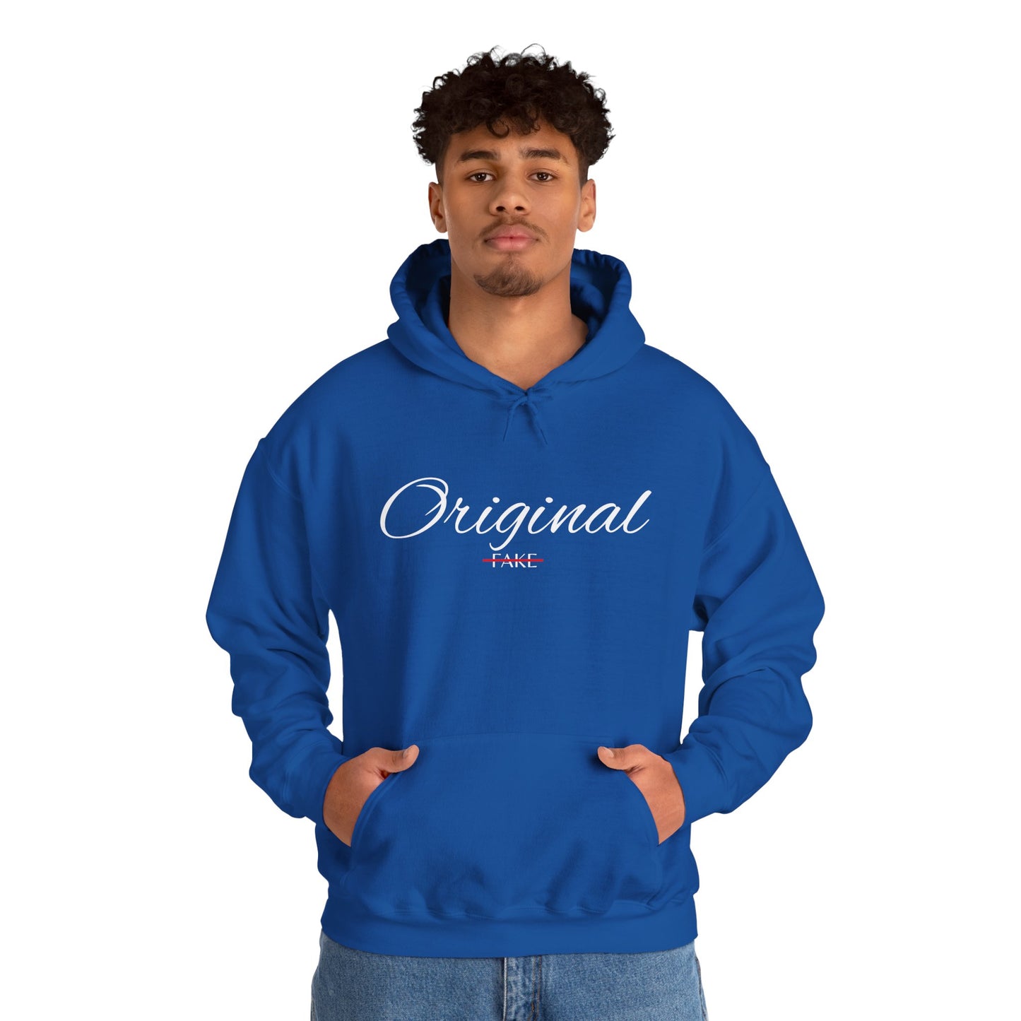 Hoodie — "Original" Script Design with Red "Fake" Accent