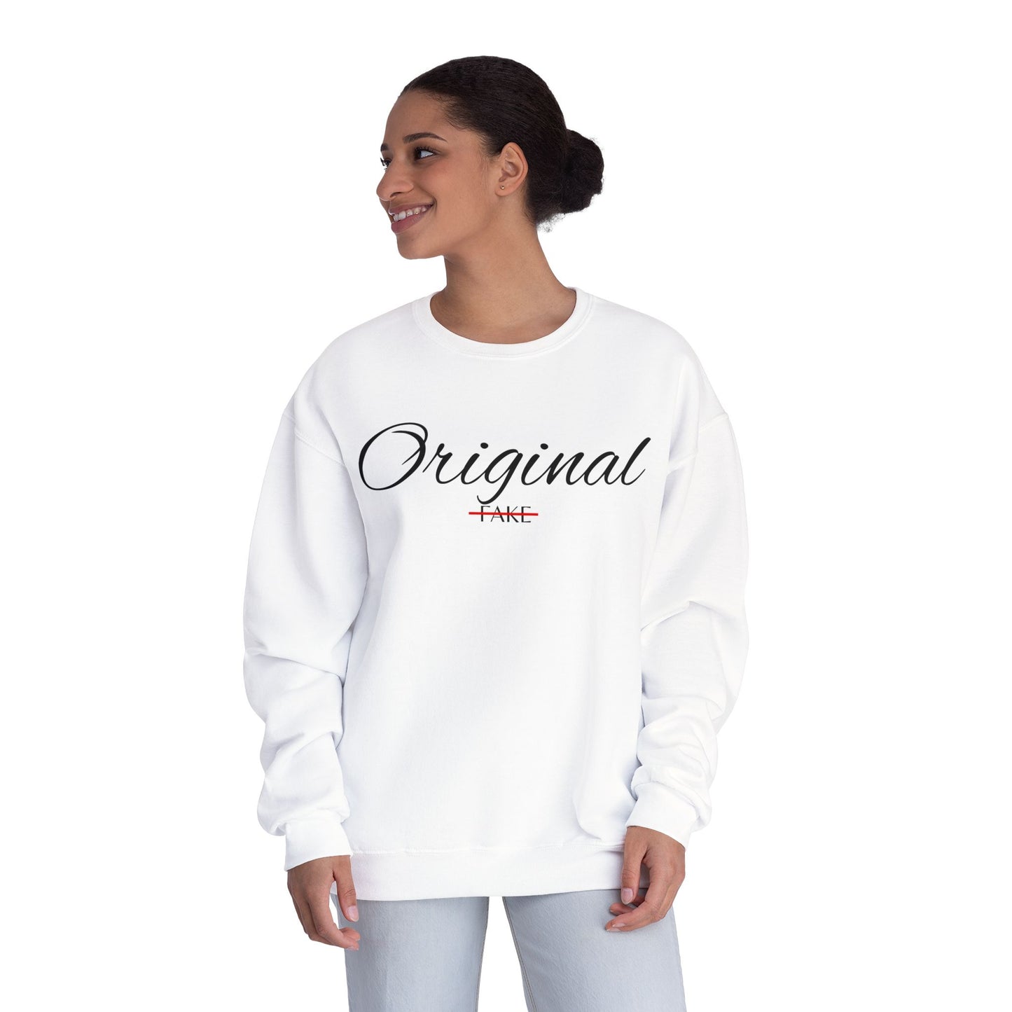 Original (Not Fake) Crewneck Sweatshirt – Minimal Script Graphic