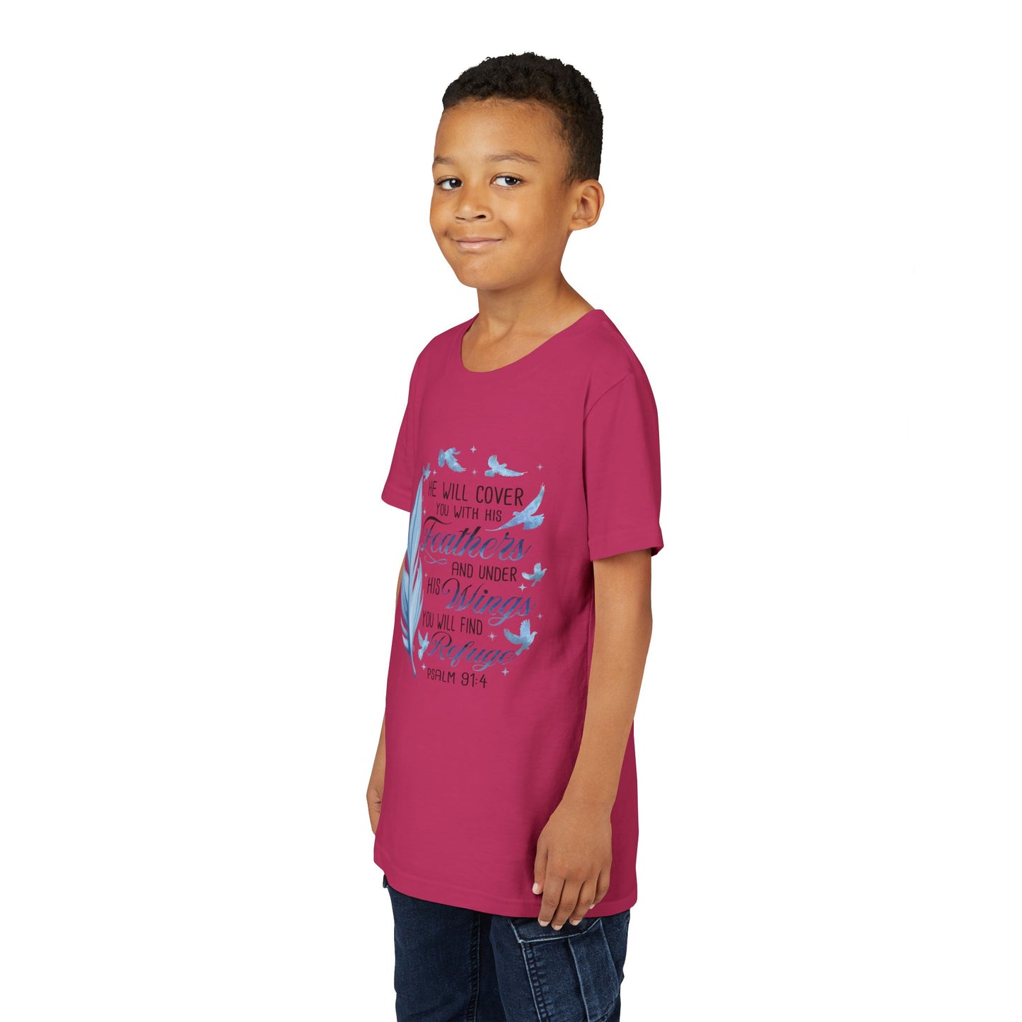 "He Will Cover You With His Feathers" Psalm 91:4 Kids T‑Shirt