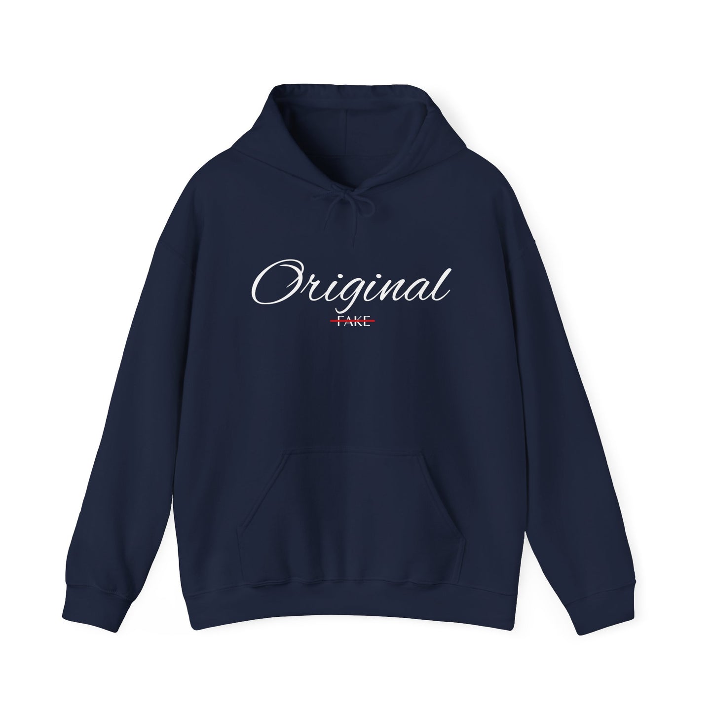 Hoodie — "Original" Script Design with Red "Fake" Accent