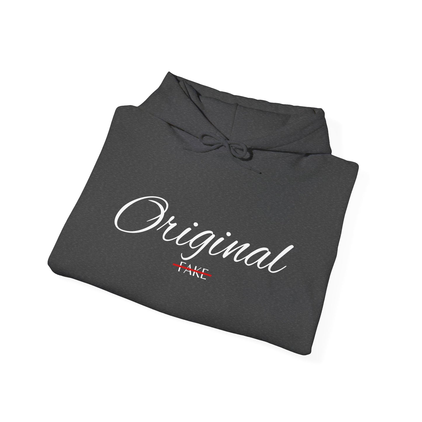 Hoodie — "Original" Script Design with Red "Fake" Accent