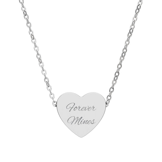 Engravable Heart Necklace — Personalized "Forever Yours" Pendant (Silver or Black)