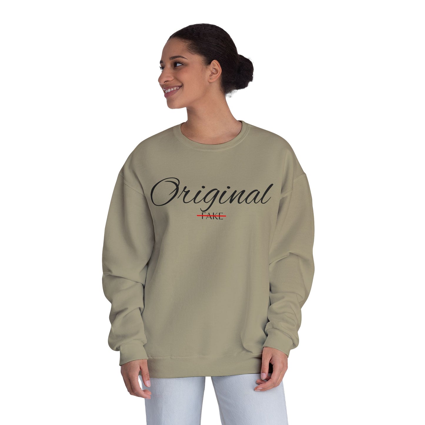 Original (Not Fake) Crewneck Sweatshirt – Minimal Script Graphic
