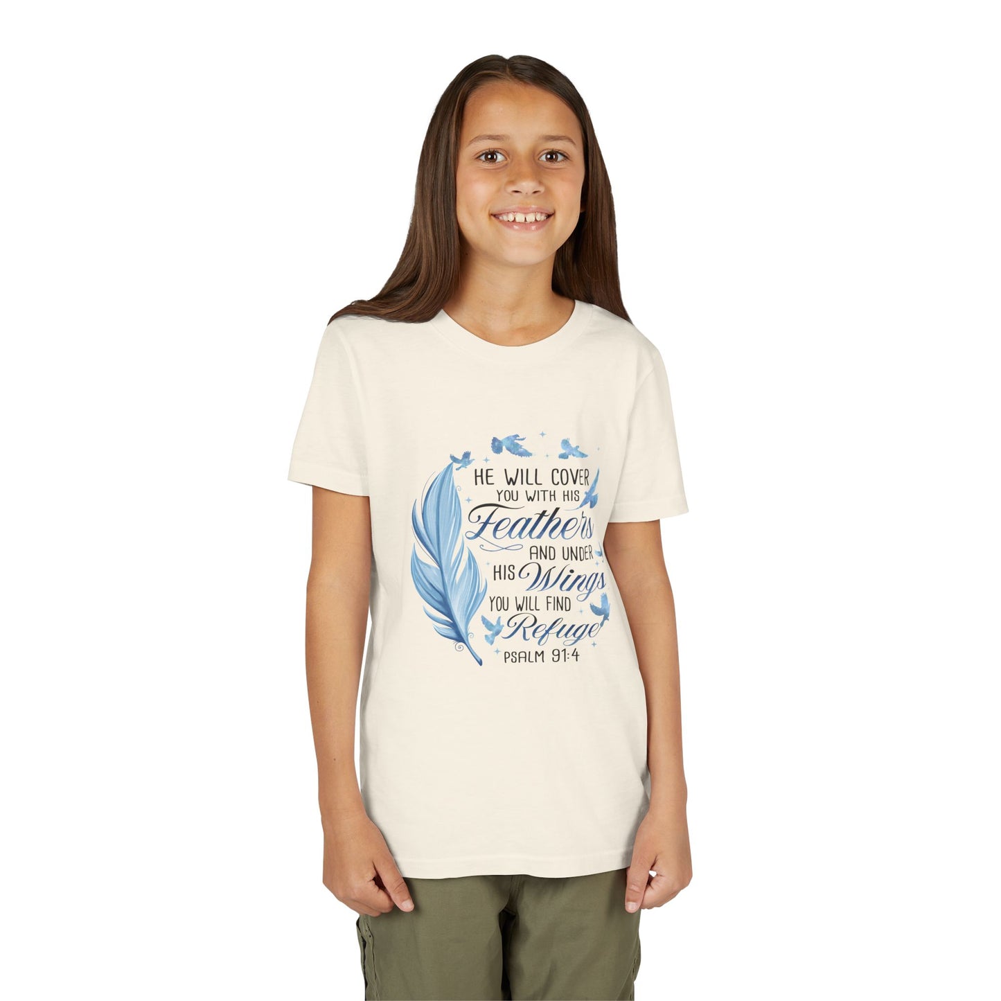"He Will Cover You With His Feathers" Psalm 91:4 Kids T‑Shirt