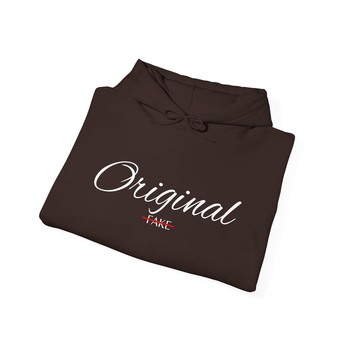 Hoodie — "Original" Script Design with Red "Fake" Accent