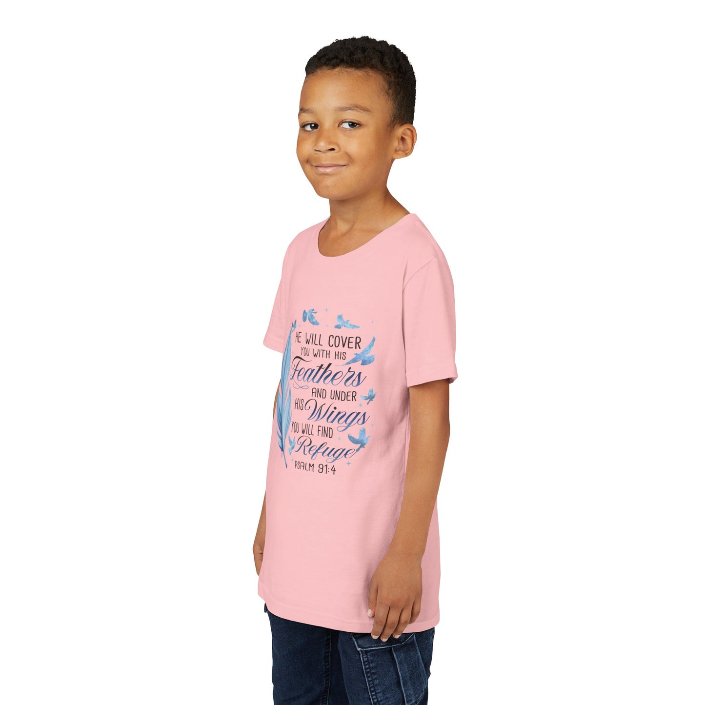 "He Will Cover You With His Feathers" Psalm 91:4 Kids T‑Shirt