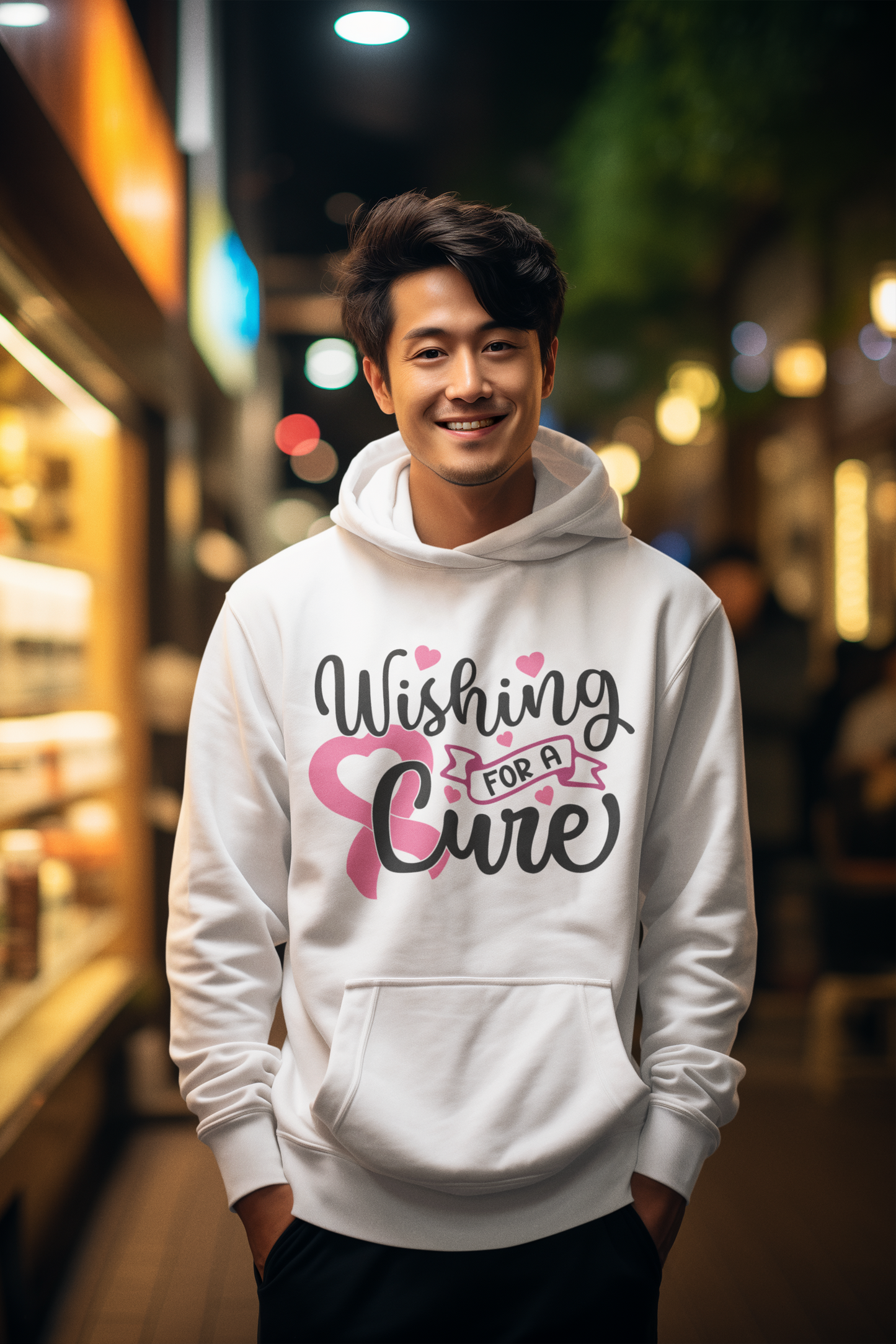 Wishing for a Cure Hoodie — Breast Cancer Awareness Pink Ribbon Sweatshirt