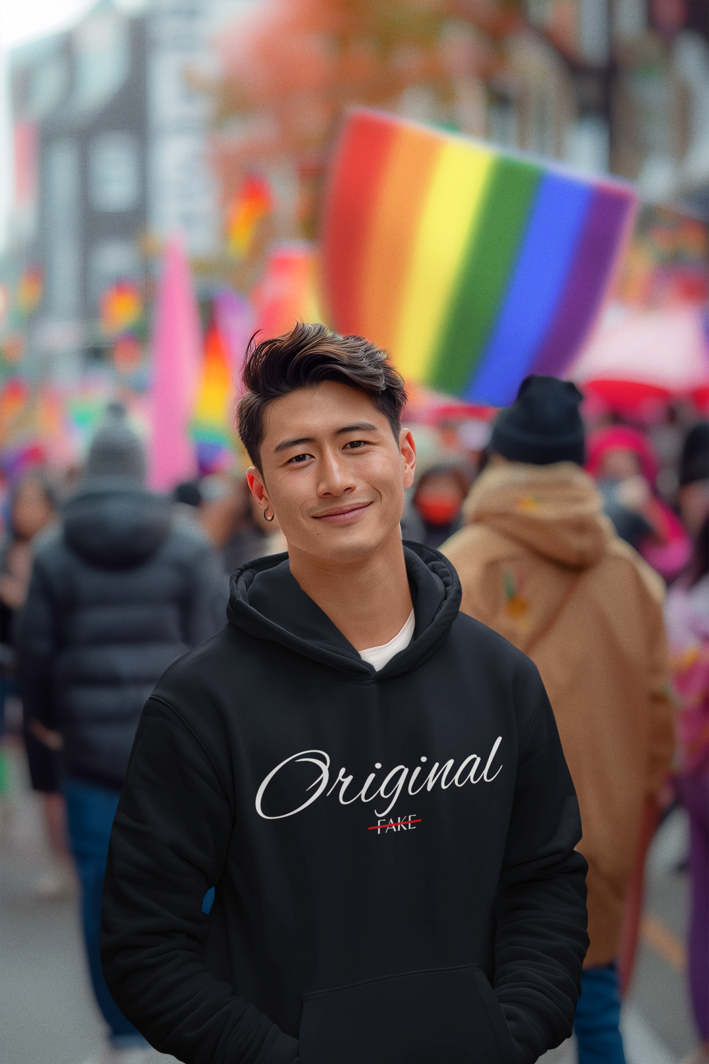 Hoodie — "Original" Script Design with Red "Fake" Accent